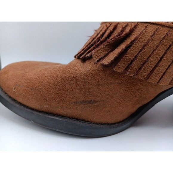 Mudd Boots Womens 11 F Ankle Booties Brown Leather Woven Braided Studded Fringe - Picture 9 of 16